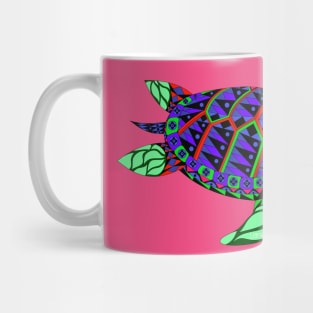 green radioactive sea turtle in ecopop mutant pattern from the floral caribbean art Mug